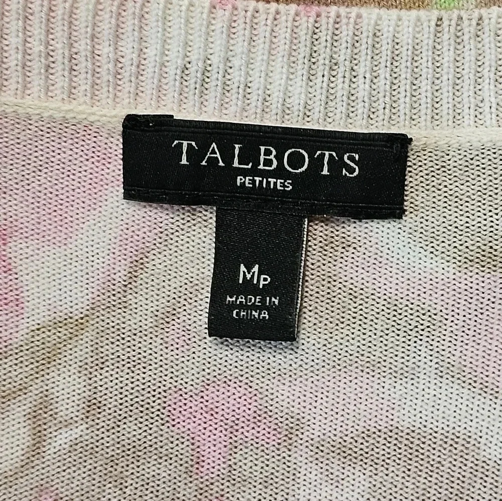 Talbots Women’s MP Cardigan Pink Green Floral Cotton Button Front Preppy Cottage - Picture 4 of 7